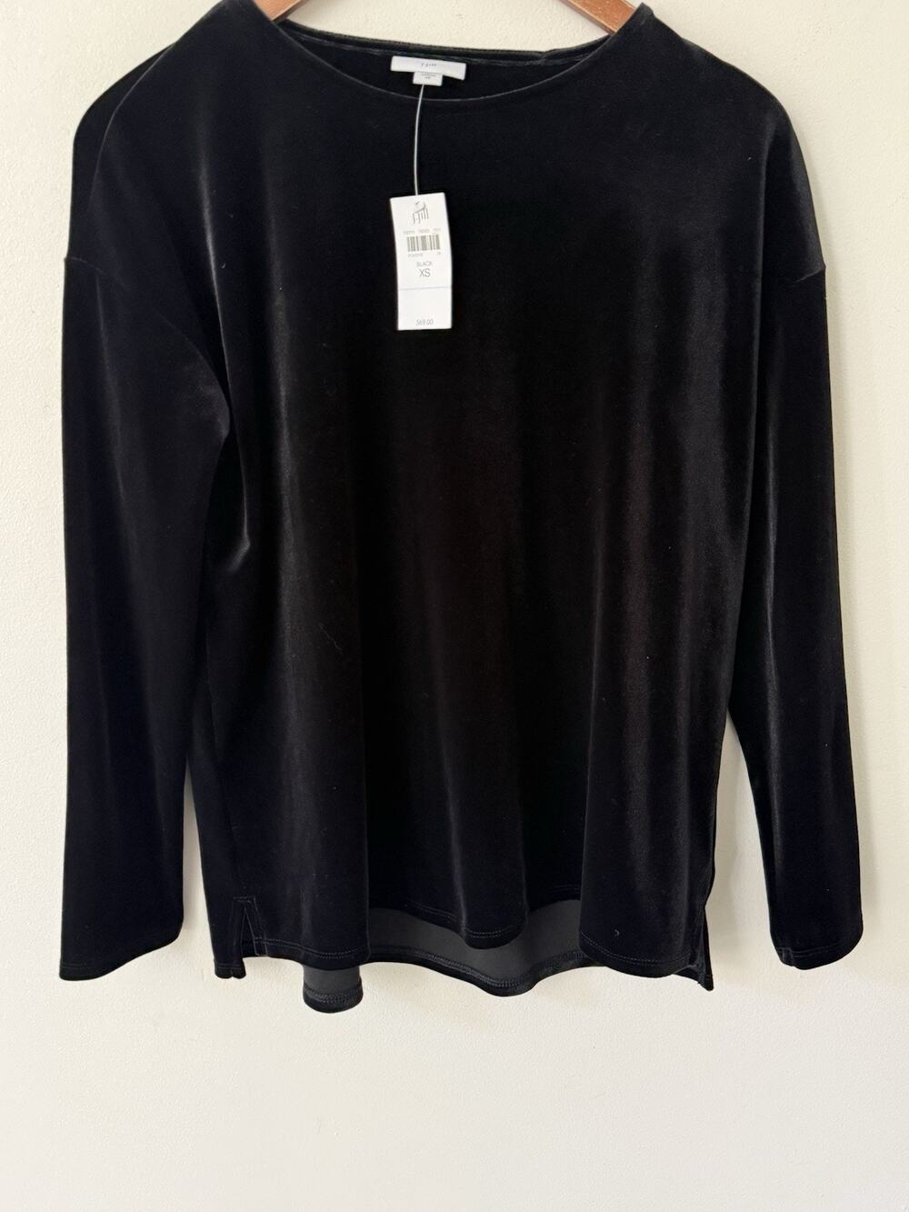 J Jill Pure Jill Velour Velvet Tunic Top Long Sleeve Round Neck Black Womens XS
